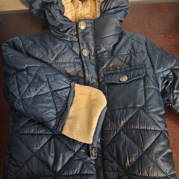 Perry Ellis Other - Perry Ellis baby Navy Blue Quilted Hooded snowsuit‎ size 6/9 Months Jumpsuit